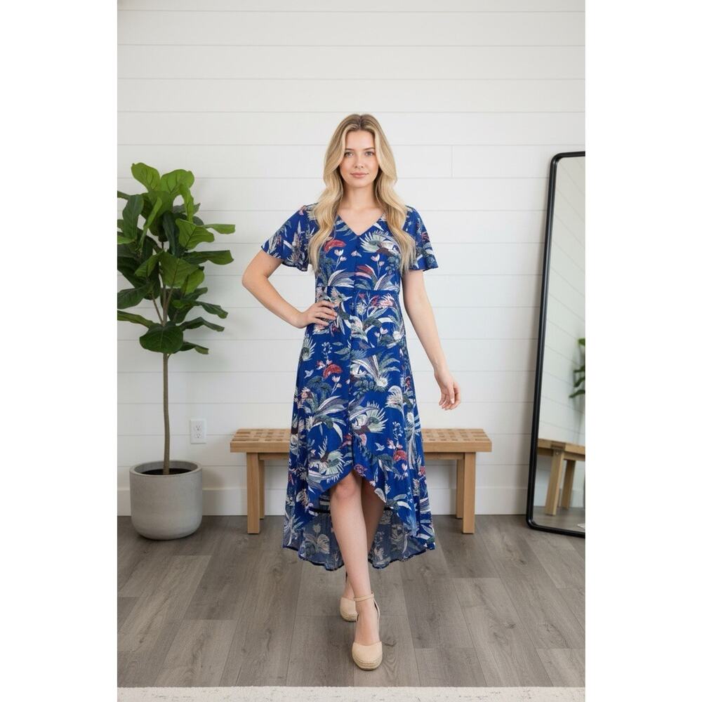 Cotton:on Blue Bird of Paradise Button Front Ruffle Dress Large Bnfts Charity
